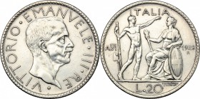Vittorio Emanuele III (1900-1943). 20 lire 1928 A. VI. Pag. 673. Mont. 67. 35.5 mm.