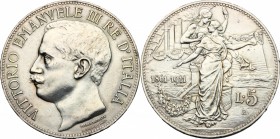Vittorio Emanuele III (1900-1943). 5 lire 1911. Pag. 707.  Mont.110