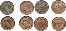 Vittorio Emanuele III (1900-1943). Lotto di 4 monete da 1 centesimo: 1902 (RRR, SPL+), 1903, 1904, 1908. Pag. 940, 941, 942, e 944. Mont. 413, 414, 41...