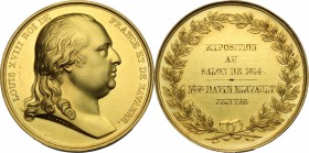 France.  Louis XVIII (1814-1824), King of France. Gold prize medal Salon 1814 awarded to the painter Césarine Davin-Mirvault.  68.84 g.  40.5 mm.