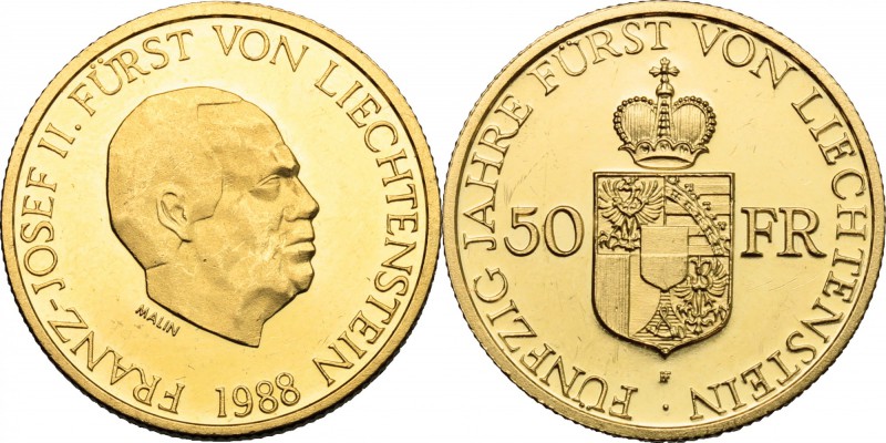 Liechtenstein. Franz Joseph II (1938-1989). 50 francs 1988. HMZ 2­1386c. Fr. 24....