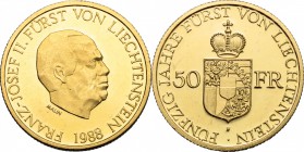 Liechtenstein.  Franz Joseph II (1938-1989). 50 francs 1988. HMZ 2­1386c. Fr. 24.  9.99 g.  22 mm.