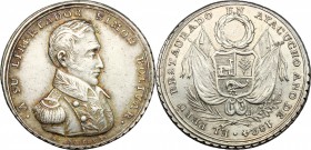 Peru'.  Simon Bolivar (1783-1830), . Commemorative medal 1825 to celebrate the victory of the Battle of Ayacucho (1824) by Simon Bolivar. Fonrobert 91...