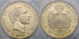 Spain.  Alfonso XII (1874-1885). 25 pesetas 1881 (81). Cal. 14. Fr. 344 23 mm.