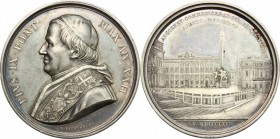 Pio IX  (1846-1878), Giovanni Mastai Ferretti.. Medaglia annuale A. XXII, per la costruzione della scalinata di piazza del Quirinale. Bart.E. 867. Lin...