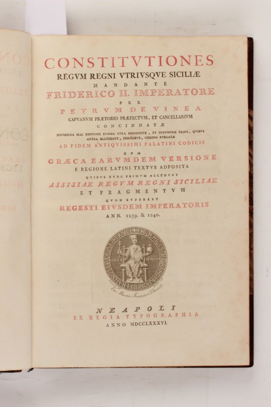 CARCANI, G. Constitutiones Regum Regni Utriusque Siciliae mandante Friderico II ...