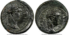 LYDIA. Germe. Titus (AD 79-81). AE (18mm, 2.92 gm, 5h). NGC Choice AU 4/5 - 3/5, countermark. AYTO KAI-CЄBAC, laureate head of Titus right / AYTO KAI-...