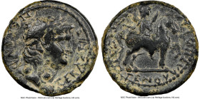 PHRYGIA. Hydrela. Nero (AD 54-68). AE (19mm, 12h). NGC VF. NEPΩN ΣEBAΣTOΣ, laureate head of Nero right / HPΩΔHΣ ΔIOΓENOY YΔPHΛITΩN, Mên on horseback r...