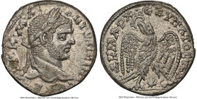 SYRIA. Laodicea. Caracalla (AD 198-217). BI tetradrachm (25mm, 13.79 gm, 1h). NGC MS 5/5 - 3/5. AD 208-209. ΑΥΤ•ΚΑΙ•-ΑΝΤΩΝЄΙΝΟC-•CЄ laureate head of C...