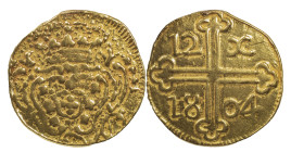 Portuguese India
D. Maria I (1786-1799)
São Tomé of 12 Xerafins Goa 1804 Gold
AG: 41.19 4.91 g
About Very Fine