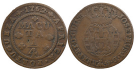 Angola
D. José I (1750-1777)
Quarter of macuta 1762
AG: 06.01 8.53 g
Good Fine