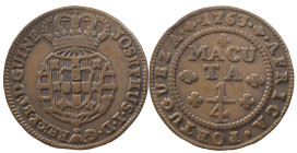 Angola
D. José I (1750-1777)
Quarter of macuta 1763
AG: 06.02 10.01 g
Good Very Fine