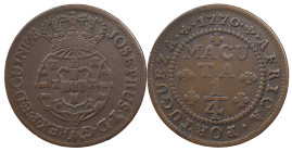 Angola
D. José I (1750-1777)
Quarter of macuta 1770
AG: 06.05 8.66 g
Very Fine