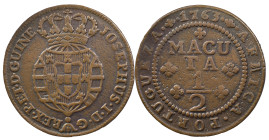 Angola
D. José I (1750-1777)
Half Macuta 1763
AG: 07.02 19.77 g
About Very Fine