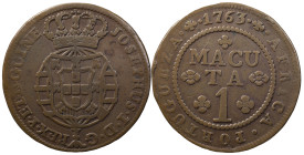 Angola
D. José I (1750-1777)
Macuta 1763
AG: 08.03 35.81 g
Very Fine