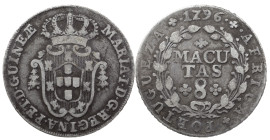 Angola
D. Maria I (1786-1799)
8 Macutas 1796
AG: 06.02 11.46 g
About Very Fine