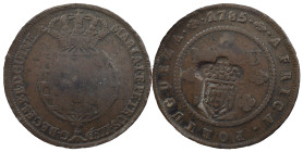 Angola
D. Maria II (1834-1853)
Countermark of crowned shield from 1837
above Macuta 1785
AG: 05.06 35.94 g
Fine