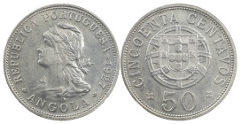 Angola
Portuguese Republic (1910-Present)
50 Centavos 1927
AG: 14.01 10.47 g
XF