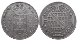 Brazil
D. Maria I and D. Pedro III (1777-1786)
320 Réis 1783 Lisbon
AG: 13.03 8.75 g
About Very Fine