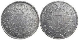 Brazil
D. João VI (1816-1822)
960 Réis 1818 Rio of Janeiro
restrike above 8 Reales Espanha
AG: 25.01 26.51 g
Good Very Fine