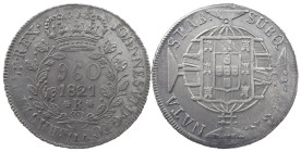 Brazil
D. João VI (1816-1822)
960 Réis 1821 Rio of Janeiro
restrike above 8 Reales Espanha
AG: 25.20 27.37 g
Good Very Fine