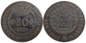 São Tomé and Príncipe
D. João VI (1816-1826)
80 Réis 1825
AG: 06.01 15.71 g
Good Fine