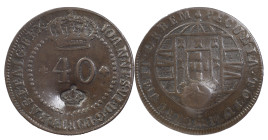 São Tomé and Príncipe
D. Pedro V (1853-1861)
Countermark "Small Crown" of 1854 above 40 Réis 1820 of D. João VI
AG: 10.04 5.41 g
Fine