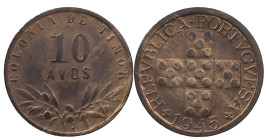 Timor
Portuguese Republic (1910-Present)
10 avos 1945
AG: 01.01 3.12 g
XF