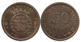 Timor
Príncipe Portuguesa (1910-Presente)
Incuse trial of 50 centavos 1970
AG: E7.01 4.00 g
UNC