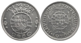 Timor
Portuguese Republic (1910-Present)
Incuse trial of 2.5 escudos 1970
AG: E10.01 3.52 g
XF