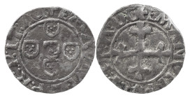 Portugal
D. Manuel I (1495-1521)
Half vintém Lisbon
Legend not cataloged: …A.G / … A:D:G
AG: NC 1.18 g
Very Fine