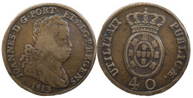 Portugal
D. João Prince Regent (1799-1816)
40 Réis Lisbon 1813
AG: 10.03 37.14 g
About Very Fine