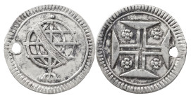 Portugal
D. João Prince Regent (1799-1816)
Vintém of sphere Lisbon
9.907 coins striked in this denomination.
AG: 11.01 0.56 g Scarce
Holed, otherwise ...