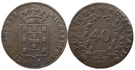 Portugal
D. Miguel I (1828-1834)
40 Réis 1833 Lisbon
AG: 04.18 33.96 g
Fine