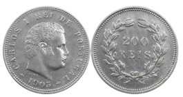Portugal
D. Carlos I (1889-1908)
200 Réis Lisbon 1903
AG: 08.08 4.96 g
Very Fine