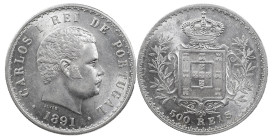 Portugal
D. Carlos I (1889-1908)
500 Réis Lisbon 1891
AG: 11.01 12.52 g
UNC