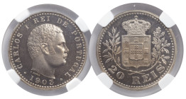 Portugal
D. Carlos I (1889-1908)
Essay of 20 Réis Lisbon 1903
NGC MS 65 - TOP GRADE
AG: E5.01