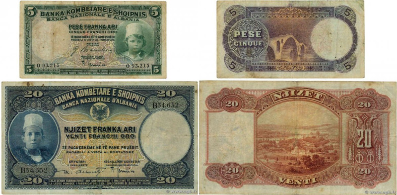 Country : ALBANIA 
Face Value : 5 et 20 Franka Ari Lot 
Date : (1926) 
Period/Pr...
