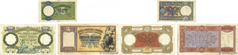 Country : ALBANIA 
Face Value : 5, 20 et 100 Franga Lot 
Date : (1939) 
Period/P...