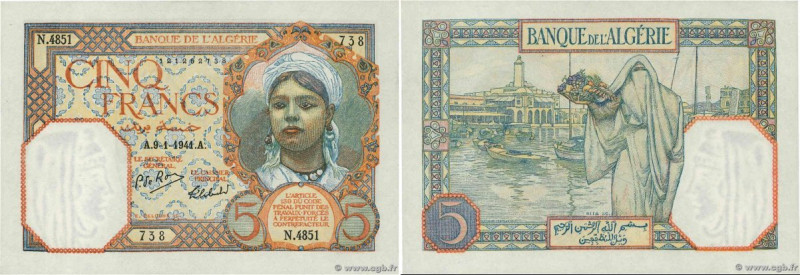 Country : ALGERIA 
Face Value : 5 Francs 
Date : 09 janvier 1941 
Period/Provinc...
