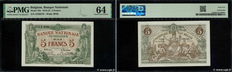 Country : BELGIUM 
Face Value : 5 Francs 
Date : 29 décembre 1918 
Period/Provin...