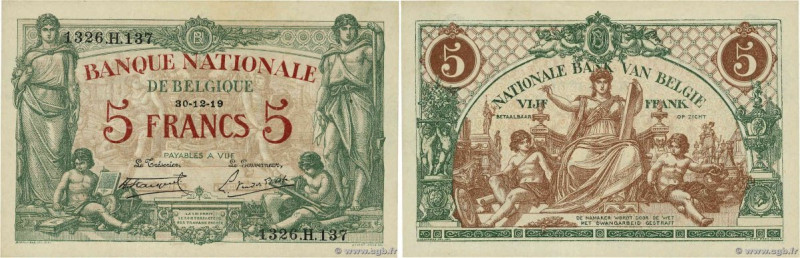 Country : BELGIUM 
Face Value : 5 Francs 
Date : 30 décembre 1919 
Period/Provin...