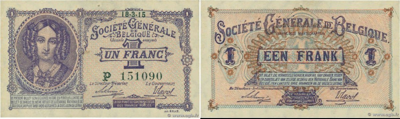 Country : BELGIUM 
Face Value : 1 Franc 
Date : 18 mars 1915 
Period/Province/Ba...
