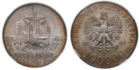 III RP, 100.000 złotych 1990 Solidarność typ A - NGC MS66