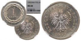 III RP, 1 złoty 1992 - NGC MS68 MAX