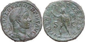 Severus Alexander (222-235). AE Sestertius, 223 AD. Obv. IMP ALEXANDER PIVS AVG. Laureate bust right, slight drapery on far shoulder. Rev. PM TR P II ...