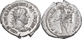 Trajan Decius (249-251). AR Antoninianus, 249 AD. Obv. IMP C M Q TRAIANVS DECIVS AVG. Radiate, draped and cuirassed bust right. Rev. GENIVS EXERC ILLV...