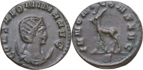 Salonina, wife of Gallienus (died 268 AD). AE Antoninianus. Rome mint. Obv. COR SALONINA AVG. Diademed and draped bust right, set on crescent. Rev. IV...