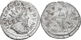 Postumus (259-268). AR Antoninianus, Lugdunum mint, 260-269. Obv. IMP C POSTVMVS P F AVG. Radiate, draped and cuirassed bust right. Rev. MONETA AVG. M...