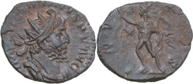 Victorinus (268-270). BI Antoninianus, Treveri mint. Obv. IMP C VICTORINVS PF AVG. Radiate, draped and cuirassed bust right. Rev. INVICTVS. Sol standi...